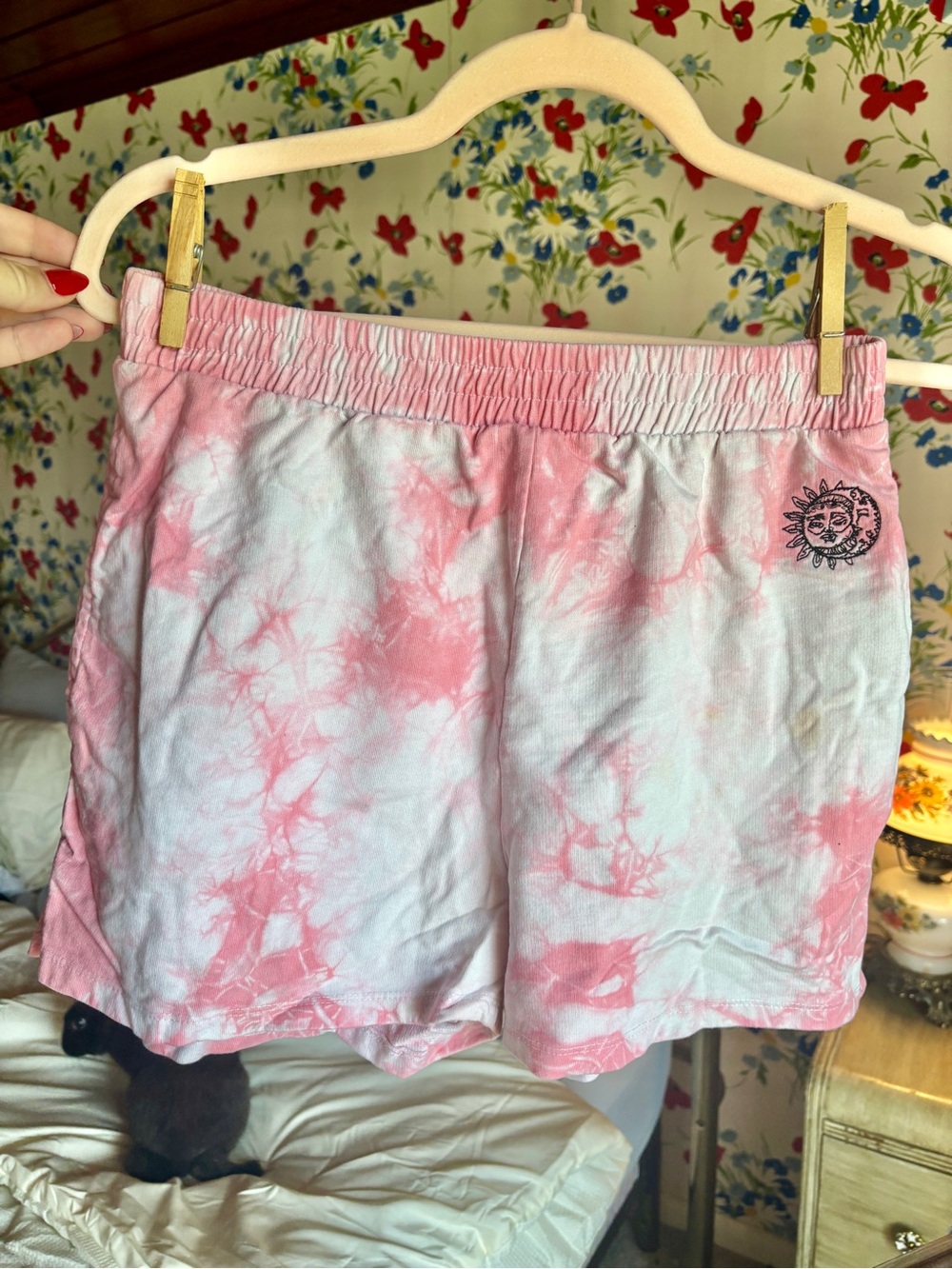 fashion nova pink tie dye celestial sweat shorts size small 🌞🌙